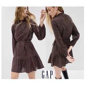 Gap Mockneck Brown Metallic Mini Dress NWOT